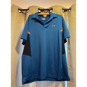 Like New Men's Under Armour Blue and Orange Polo Shirt